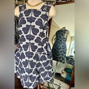 Orla Kiely Navy and White Floral Jacquard Midi Dress